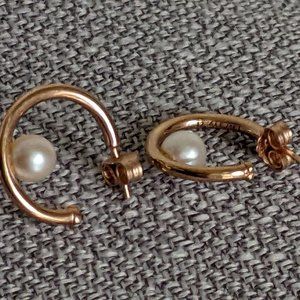 Pandora Rose Gold Contemporary Pearl Hoop Earrings